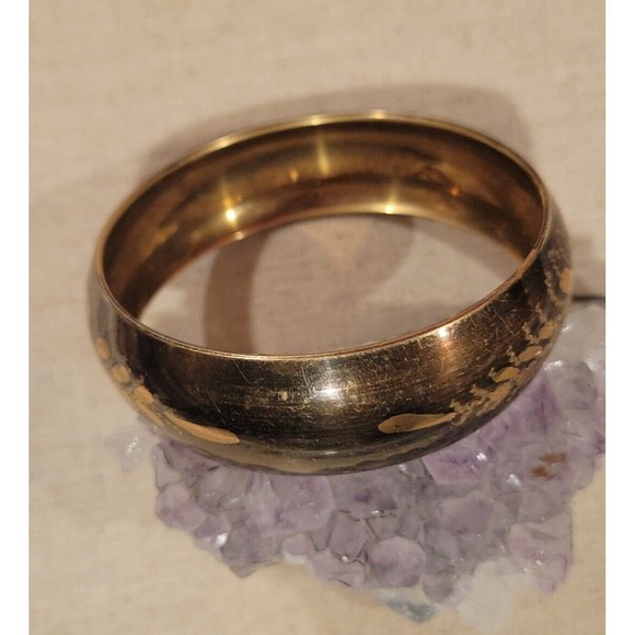 Vintage Blackened Oxidized Etched Floral Design Brass Bangle Bracelet - Picture 10 of 10